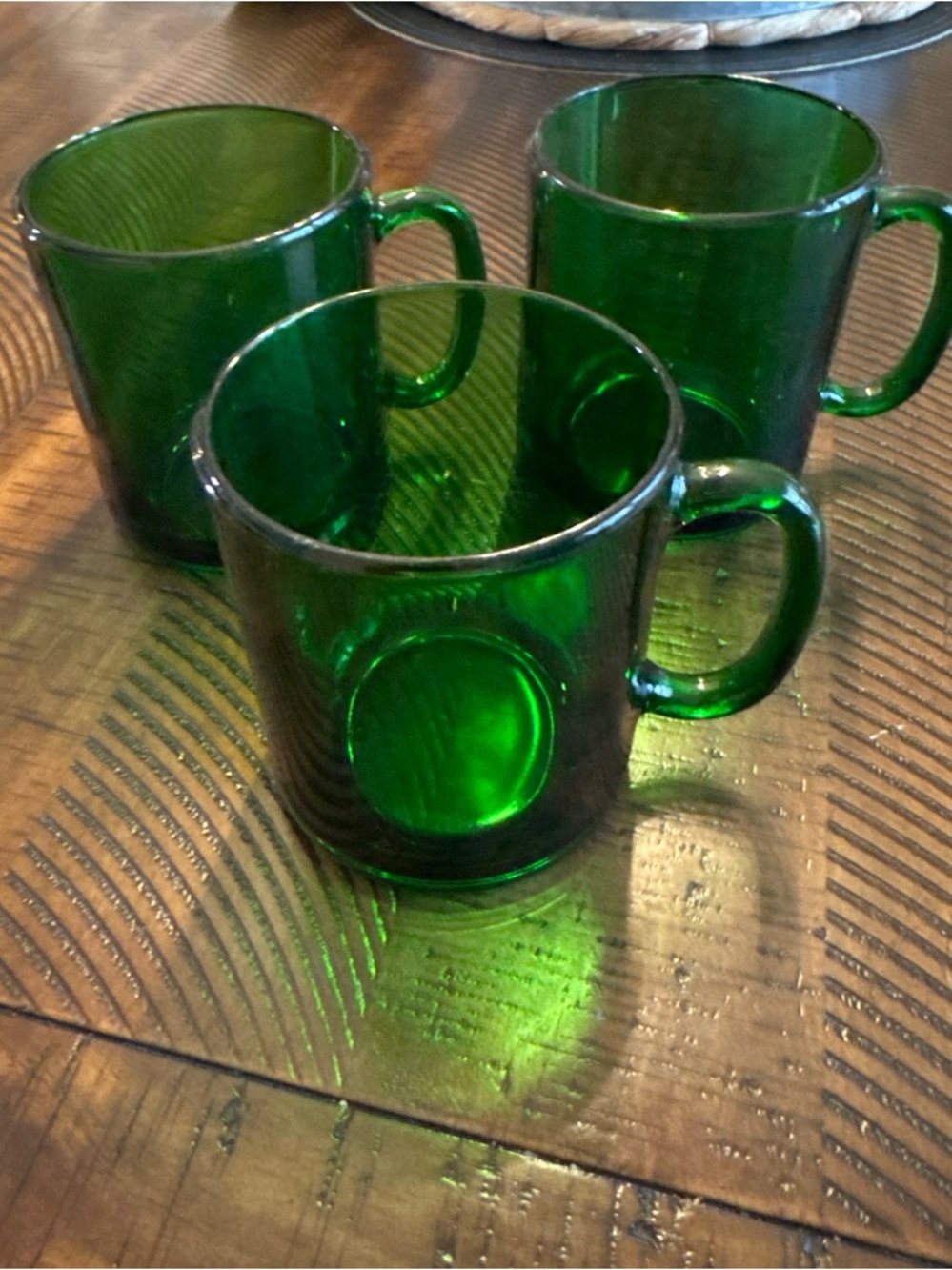 Vintage Arcoroc France Emerald Green Glass Mugs – Set of 3 Cups